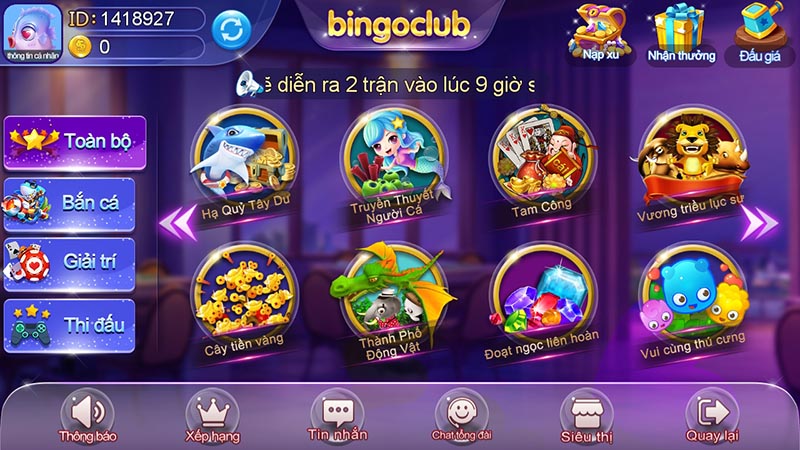 Bắn cá Bingo Club có những thể loại game nào?